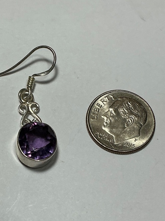 Sterling Silver Dangle Earrings with an Amethyst color stone. 1.5 inches long - Picture 4 of 7